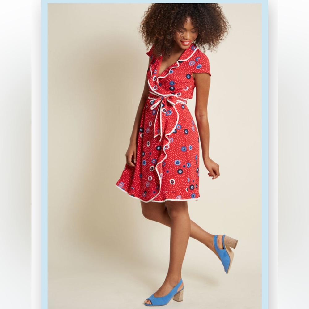 ModCloth Dotted Daytime Dapper True Wrap Dress Medium